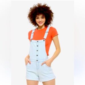 HT Denim Button-Front Denim Indigo Shortalls Shorts Overalls Hot Topic Women’s M